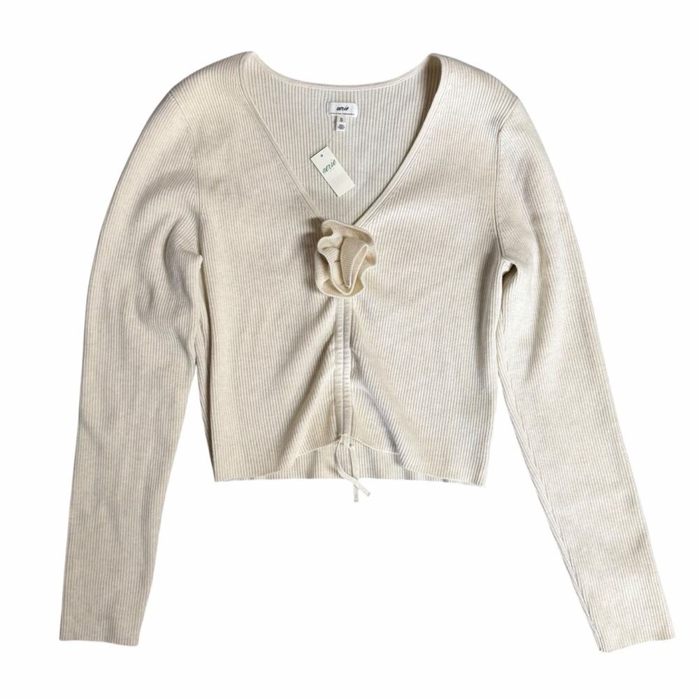 NEW Aerie Cropped Rosette Sweater Cream Size XL